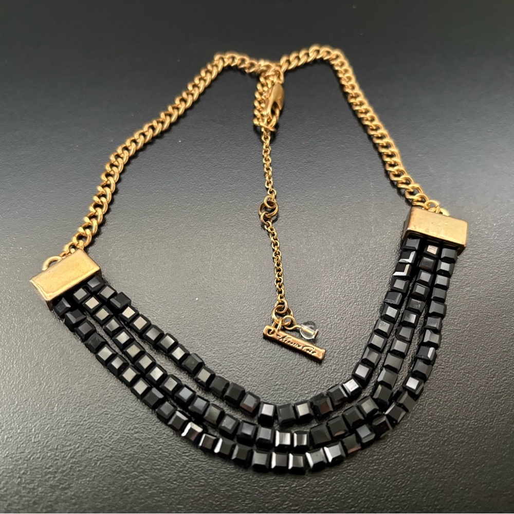 Kenneth Cole New York Vintage Gold Chain Multi-Strand Black Bead Necklace. 18”